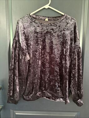 Wishlist Crushed Velvet Long-Sleeve Top Dark Purple S/M